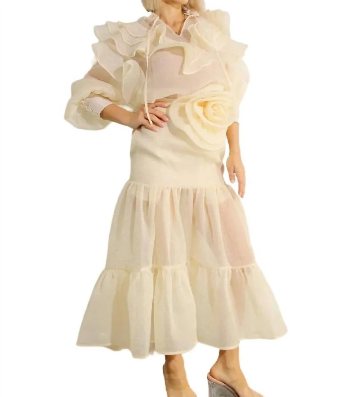 Flower Belt Organza Skirt In French Vanilla silk skirt elegant