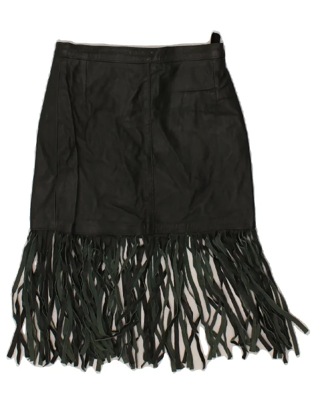 VINTAGE Womens Mini Leather Skirt W24 XS Black cotton skirt soft