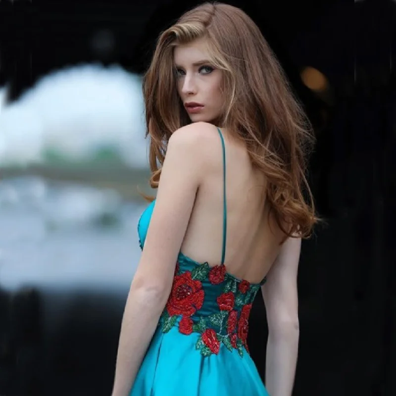 V-Neck Prom Dress, Satin Prom Dress, A-Line Prom Dress, Applique Prom Dress, Sexy Prom Dress, Spaghetti Straps Prom Dress, KX75 Tunics Essential wardrobe