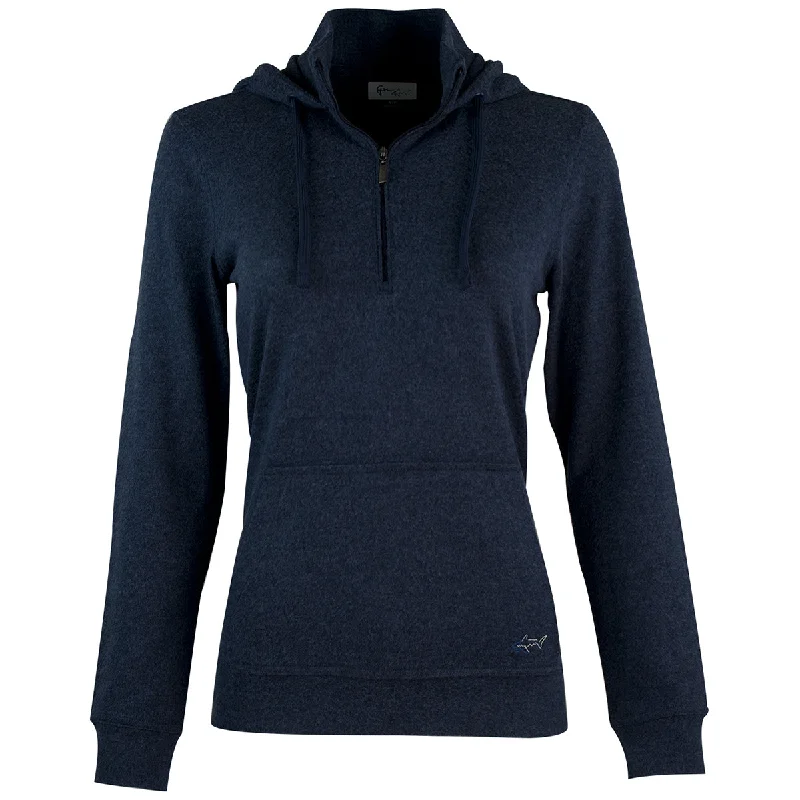 Greg Norman Women's Navy/Heather Lab 1/4 Zip Hoodie Hoodie with Button Classic Timeless