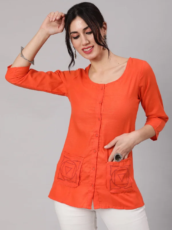 Women's Orange Solid Short Jacket - Aks Denim Jacket Leather Jacket Suede Jacket