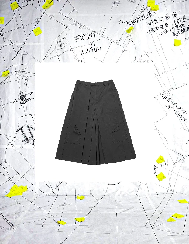 Deconstructed Wide-Leg Skirt Pants With Pleats In Back Elegant Wool Trousers