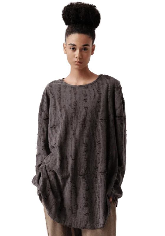 Cutout Distressed Sweatshirt Hoodie with Illustration Artistic Creative