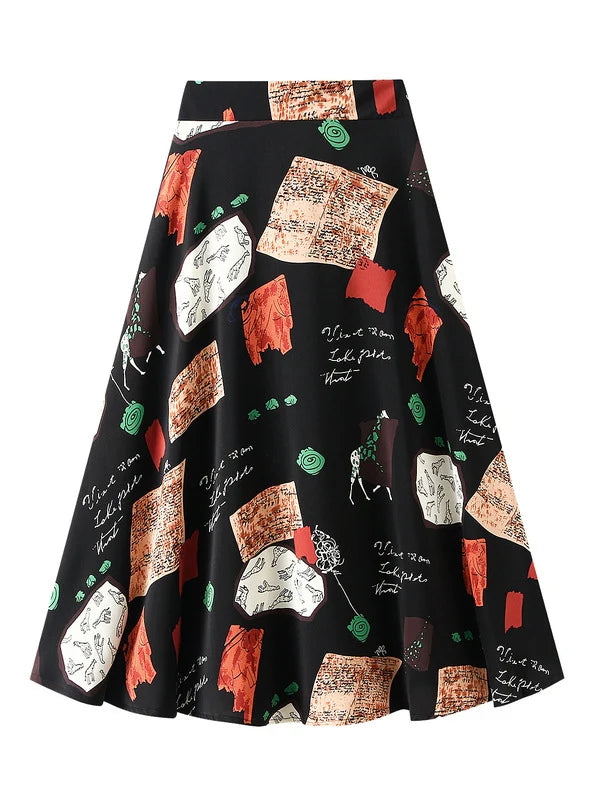 Women Retro Chiffon Printing Skirt denim skirt durable