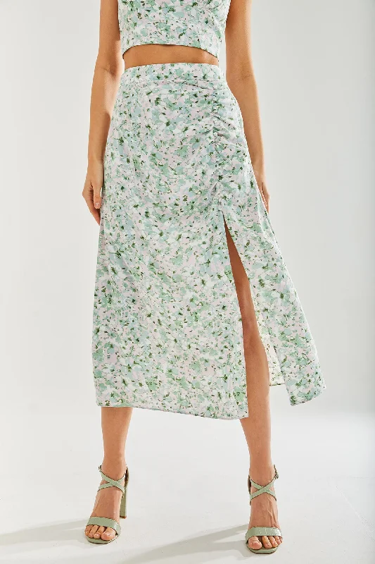 Liquorish Green Floral  Midi Skirt denim skirt stylish