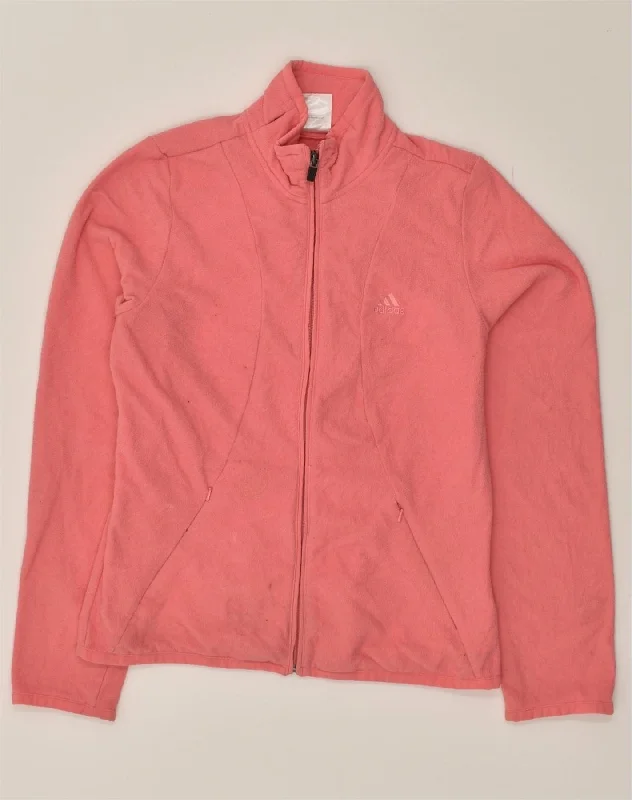 ADIDAS Womens Fleece Jacket UK 14 Large Pink Polyester Cotton Jacket Linen Jacket Terry Jacket