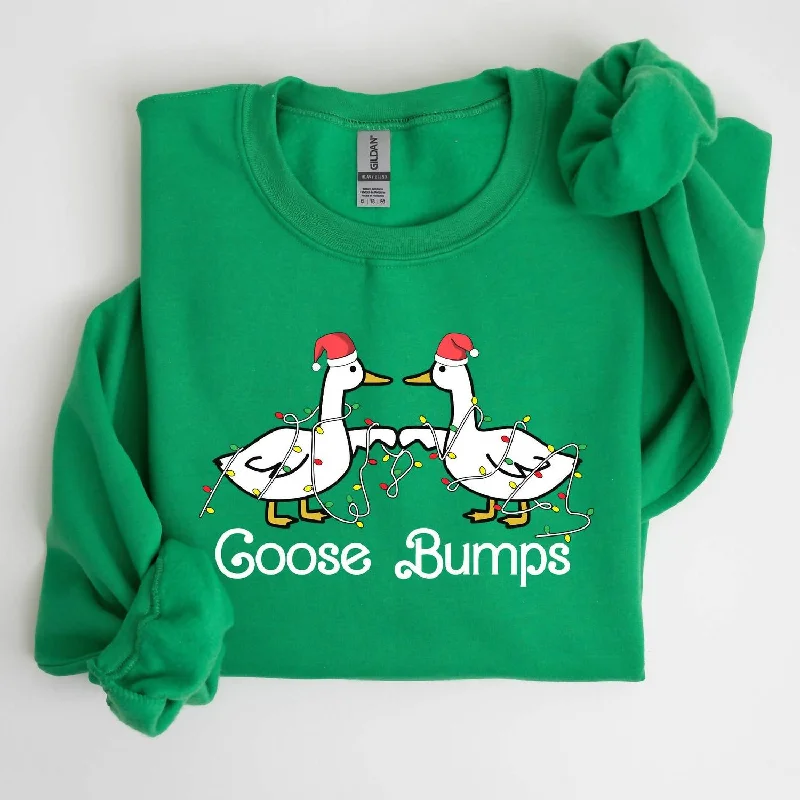 Women's Goose Fist Bumps, Christmas Sweatshirt In Irish Bright Green Hoodie with Ribbed Cuffs Snug Fit Comfort