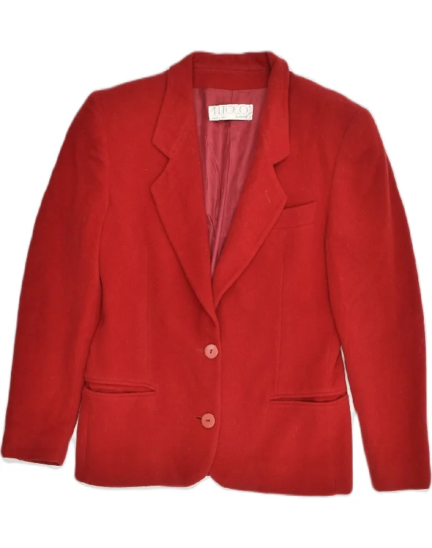 VINTAGE Womens 2 Button Blazer Jacket UK 38 Medium Red Wool Cardigan Sweater Pullover