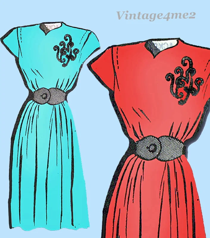 Anne Adams 4955: 1940s Uncut Misses Day Dress Sz 32 B Vintage Sewing Pattern Boatneck Modish Everyday