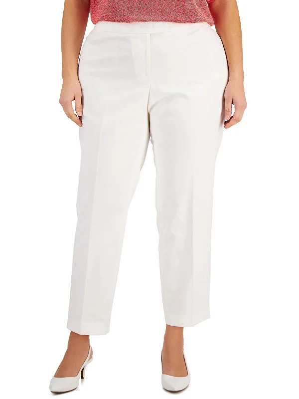 Plus Bowie Womens Cotton Stretch Comfort Fit Straight Leg Pants Fashionable Button-Up Pants