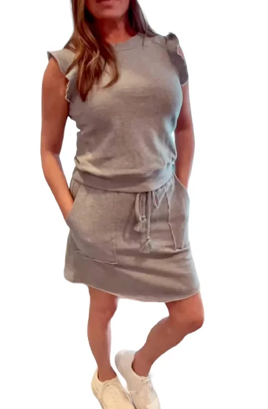 Ruffle Sweat Top Skirt Set In Heather Gray denim skirt casual