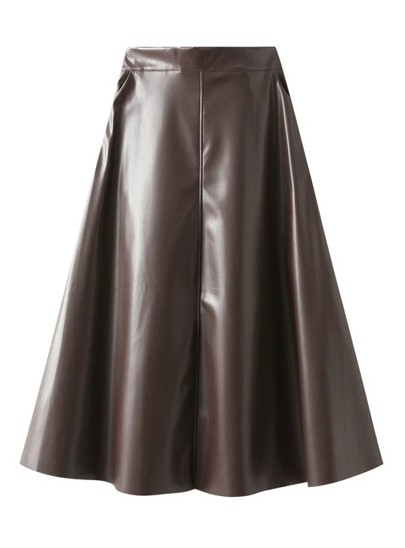 Autumn and Winter PU Leather Solid Color Skirt linen skirt breathable