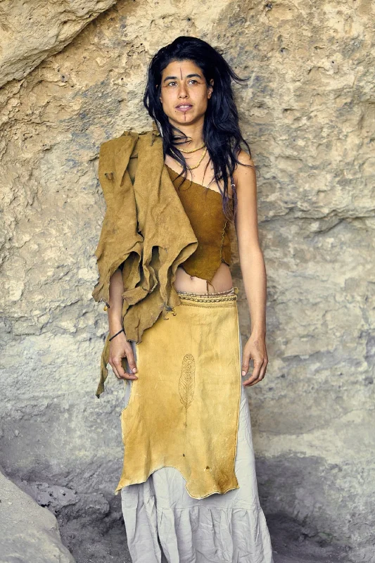 Natural Handmade Deer Hide Panel Skirt ~ corduroy skirt cozy