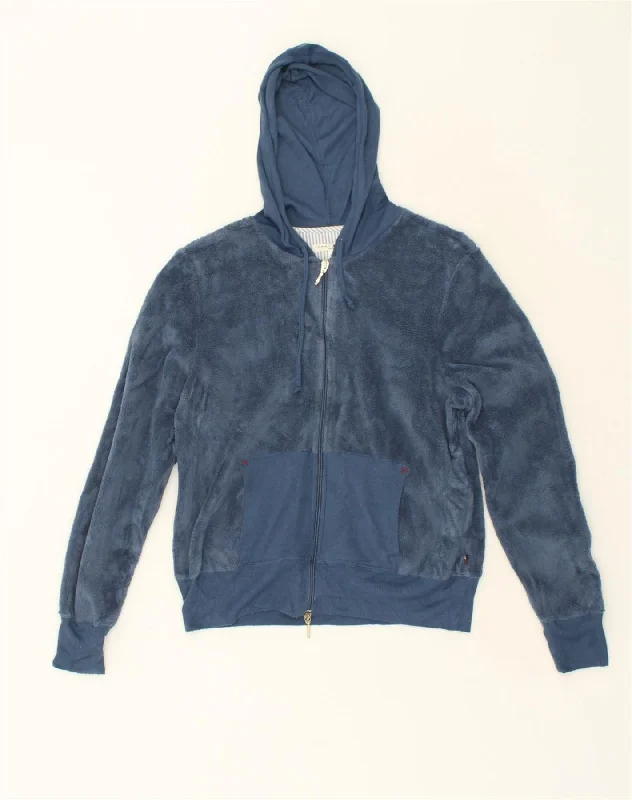 TOMMY HILFIGER Womens Hooded Fleece Jacket UK 12 Medium Blue Polyester Fleece Jacket Down Jacket Parka