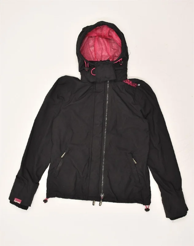 SUPERDRY Womens Hooded Windbreaker Jacket UK 12 Medium Black Polyester Cotton Fabric Linen Fabric Terry Fabric SUPERDRY Womens Hooded Windbreaker Jacket UK 12 Medium Black Polyester Cotton Fabric Linen Fabric Terry Fabric
