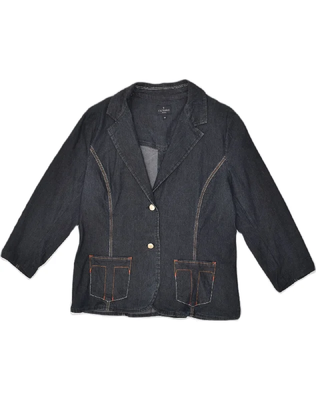 TRUSSARDI Womens Denim 2 Button Blazer Jacket IT  48  XL Navy Blue Cotton Fitted Jacket Loose Jacket Oversized Jacket