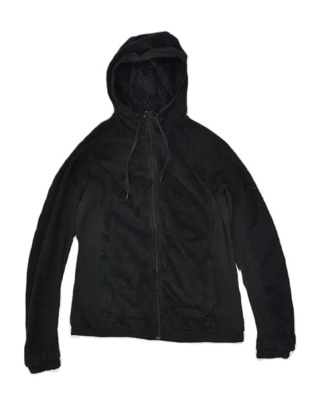 COLUMBIA Womens Hooded Fleece Jacket UK 16 Large Black Polyester Denim Fabric Leather Fabric Suede Fabric