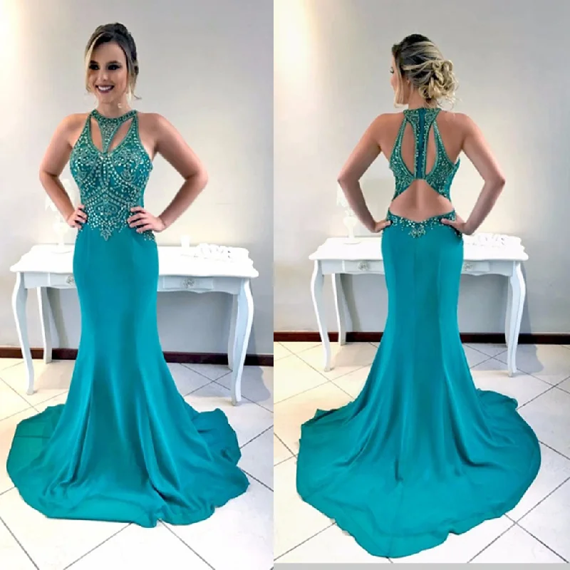 Beaded Prom Dress, Jersey Prom Dress, Mermaid Prom Dress, Sexy Prom Dress, Sleeveless Prom Dress, KX66 Tunics Practical durable