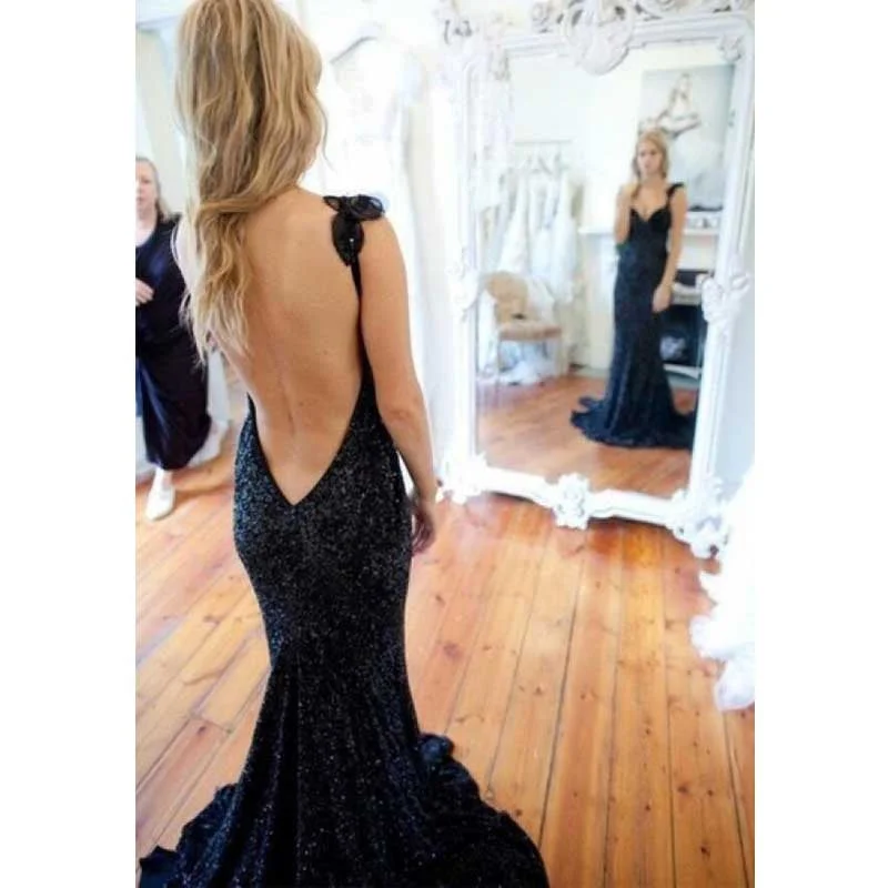 Black Sequin Mermaid Evening Prom Dresses,  Sexy Backless Party Prom Dress, Custom Long Prom Dress, Cheap Party Prom Dress, Formal Prom Dress, 17024 Tunics Versatile stylish