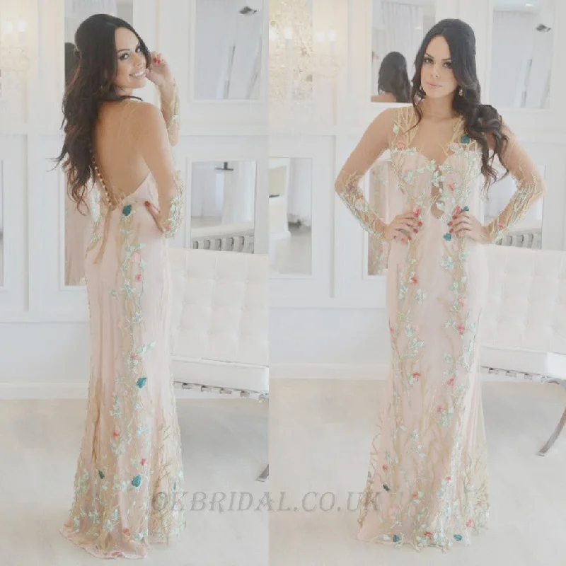 Long Sleeve Prom Dress, Tulle Prom Dress, Cheap Prom Dress, Applique Prom Dress, KX20 Tunics Trendy modern