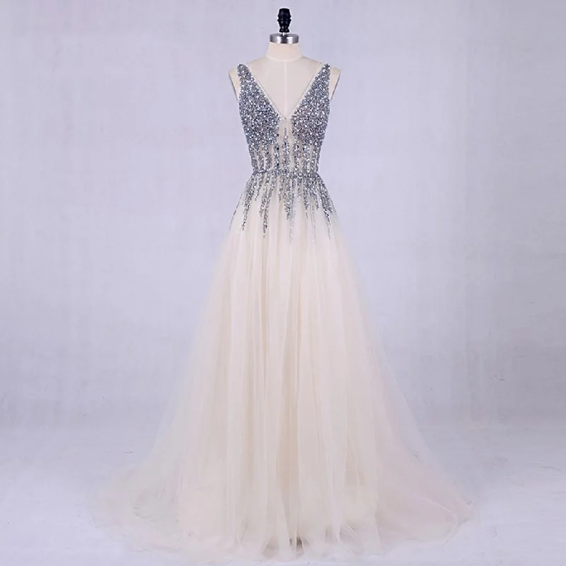 Long Prom Dresses, V Neck Prom Dresses, A-Line Party Prom Dresses, Tulle Prom Dresses, Beading Prom Dresses, Sequin and Rhinestone Prom Dresses Online, LB0298 Tunics Satin smooth
