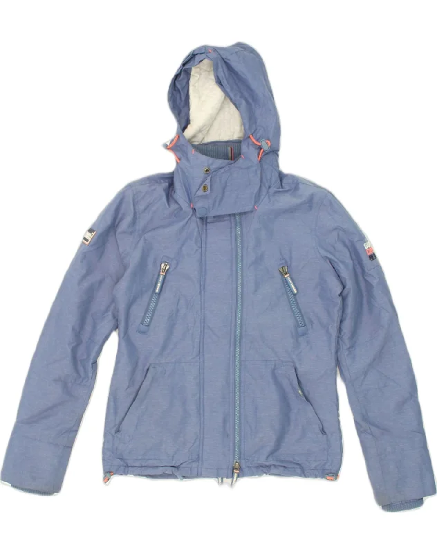 SUPERDRY Womens The Windyachter Hooded Windbreaker Jacket UK 10 Small Blue Hooded Jacket Caped Jacket Shawl Collar Jacket