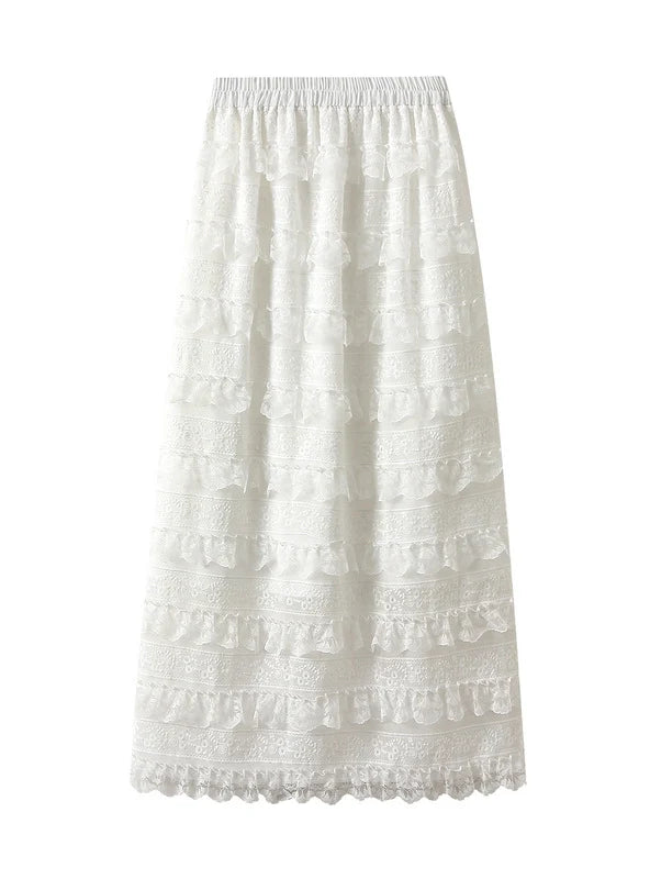 High Waist and Slim Lace Stitching Cake Skirt a-line skirt cut