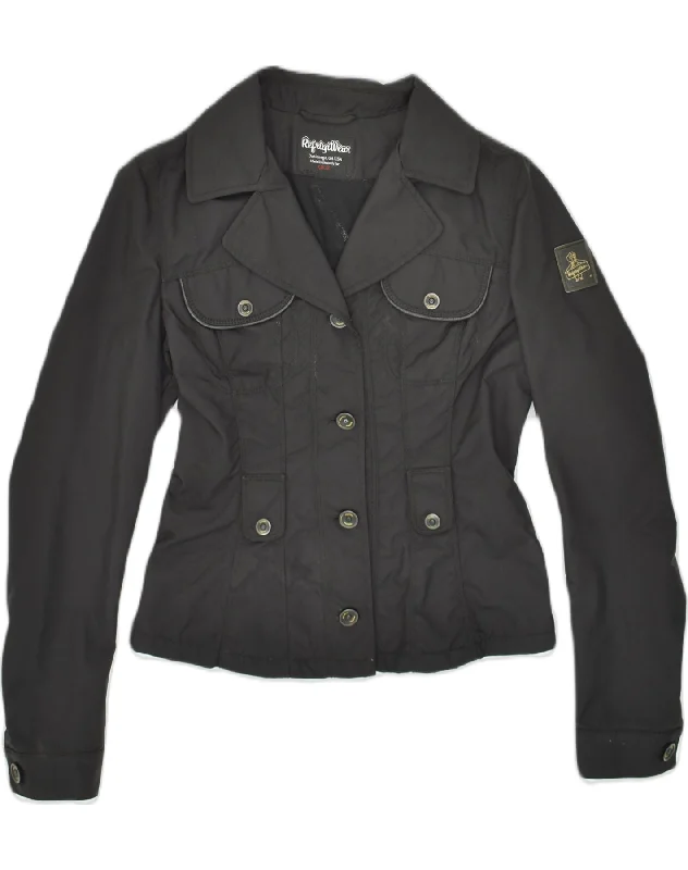 REFRIGIWEAR Womens 4 Button Blazer Jacket UK 12 Medium Black Polyamide Wool Jacket Cashmere Jacket Tweed Jacket