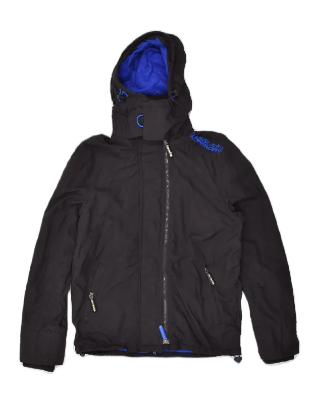 SUPERDRY Womens Windcheater Hooded Windbreaker Jacket UK 10 Small Black Ribbed Jacket Pleated Jacket Ruffled Jacket