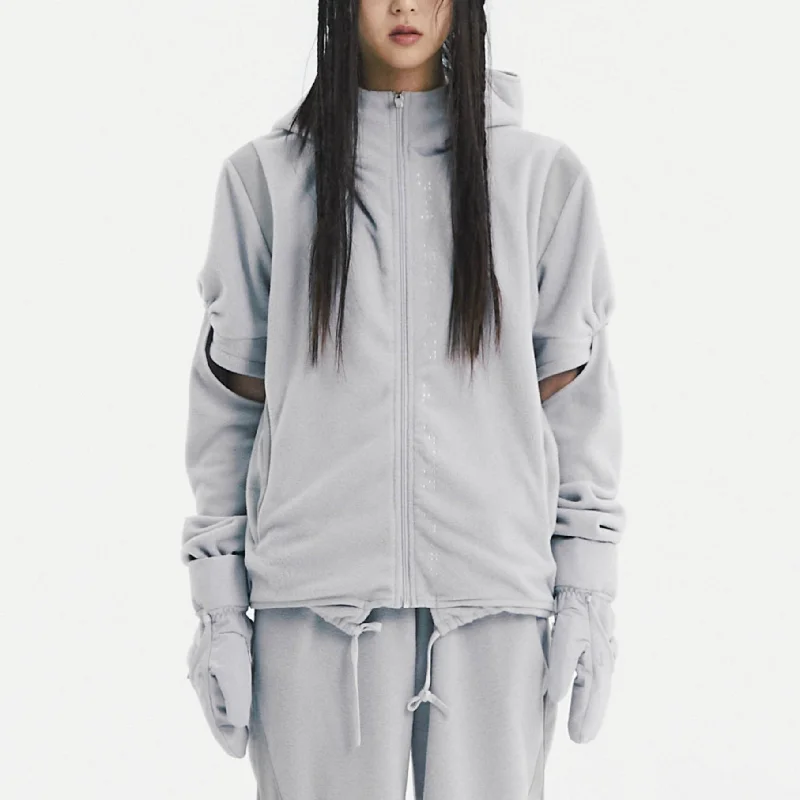 Ear hole hoodie fleece zip-up Hoodie Jacket Zipper Layering