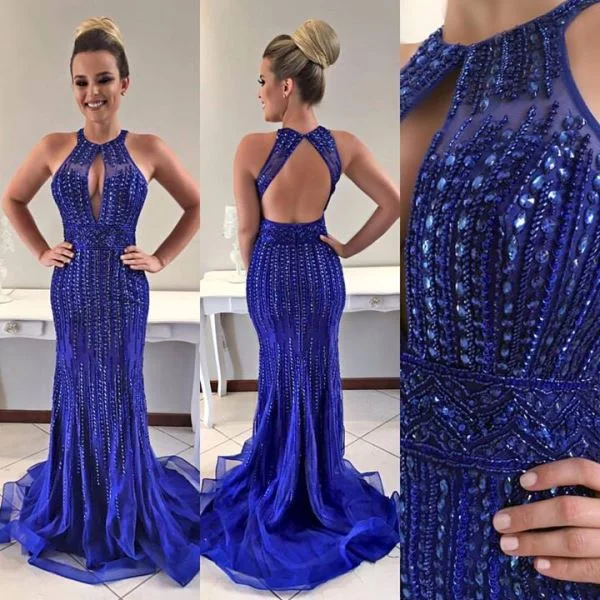 Copy of Mermaid  Prom Dress, Blue Prom Dress, Beaded Prom Dress, Sexy Prom Dress, Open-Back Prom Dresses,KX87 Tunics Bestseller popular