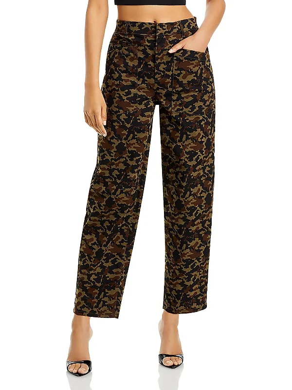 Womens Relaxed Camouflage Straight Leg Pants Elegant Trouser Pants