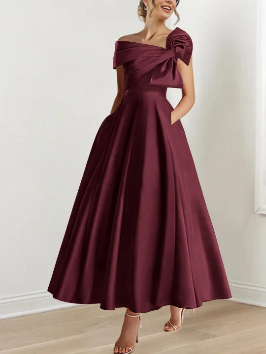 A-Line/Princess Off-the-Shoulder Sleeveless Ankle-Length Mother of the Bride Dresses with Bow(s) Tunics Stylish elegant
