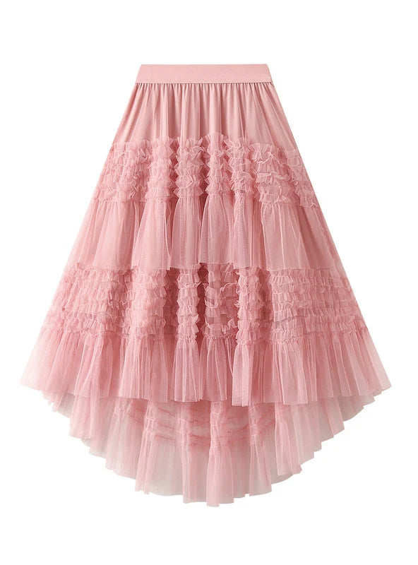 Hi Lo Irregular Splicing Gauze Skirt tiered skirt playful
