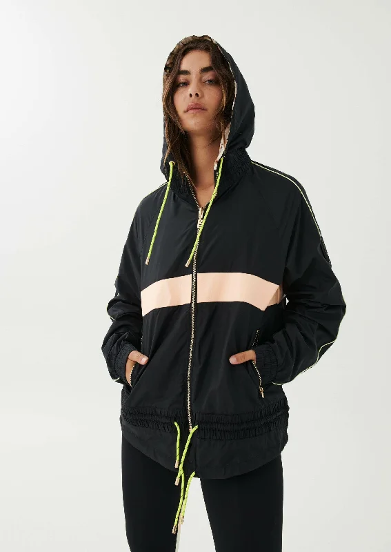 MAN DOWN REVERSIBLE JACKET IN BLACK AND PRINT Snapped Jacket Toggled Jacket Drawstring Jacket