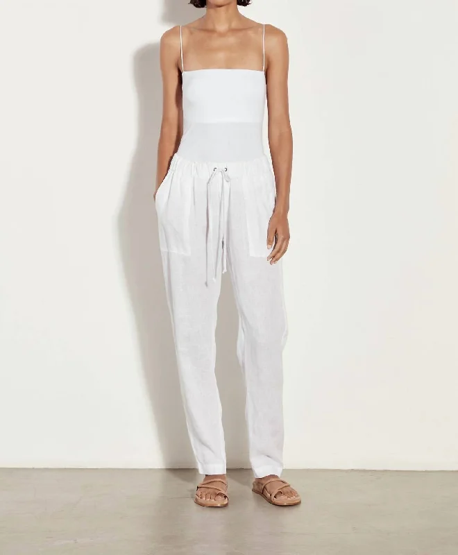 Linen Easy Pant In White Stylish Slim Trousers