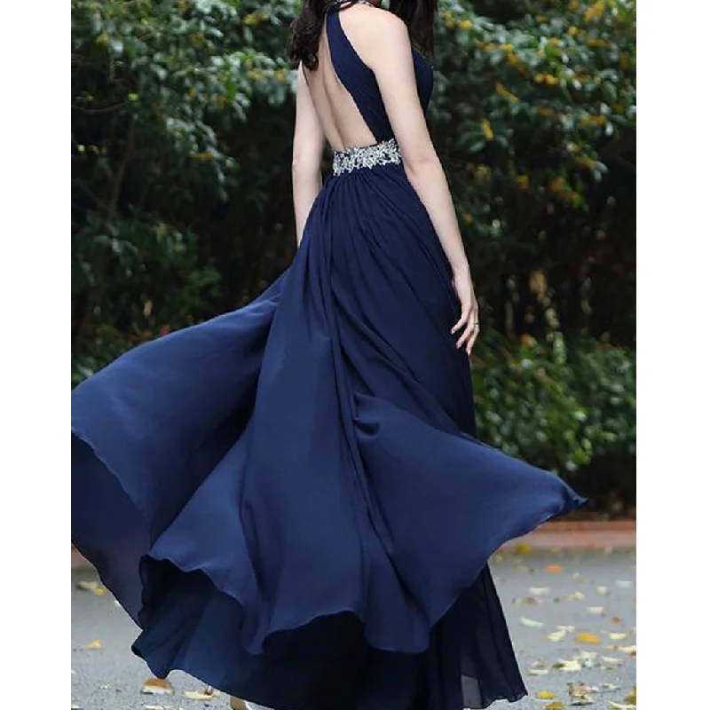 Beaded Sleeveless Prom Dress, Chiffon Prom Dress, A-Line Backless Prom Dress, LB0917 Shift Classic Vintage