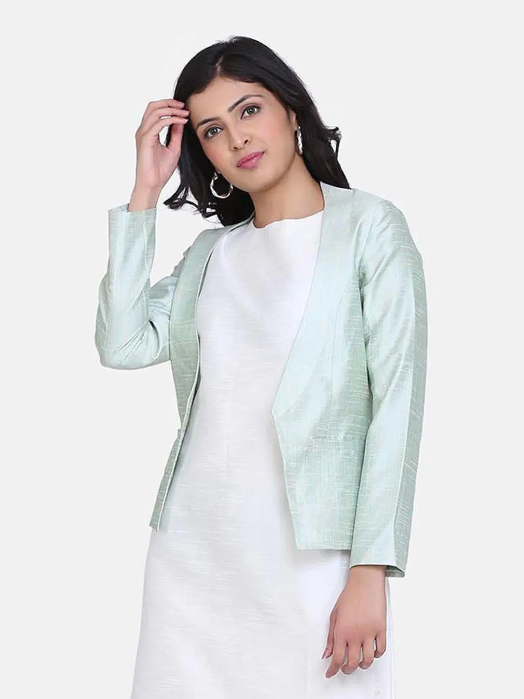 Women Solid Standard Green Full Sleeve Jacket Faux Fur Fabric Real Fur Fabric Shearling Fabric