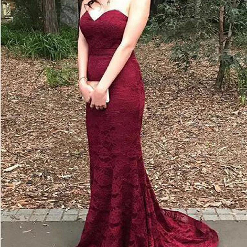 Sweetheart Red Lace Mermaid Evening Prom Dresses, 2017 Long Party Prom Dress, Custom Long Prom Dresses, Cheap Formal Prom Dresses, 17087 Tunics Chinos classic