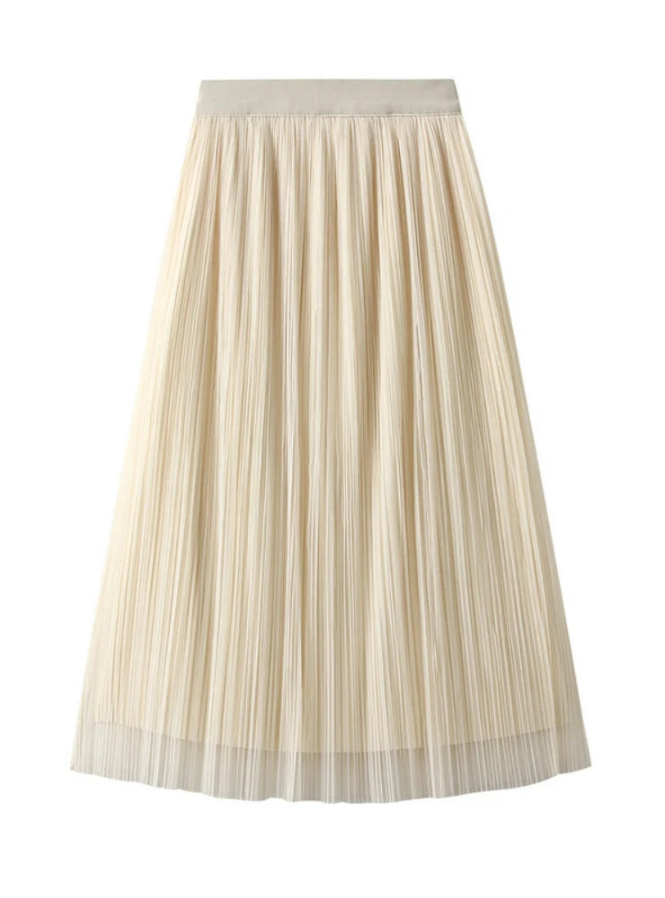 High Waist Pleated Gauze Skirt lace skirt elegant