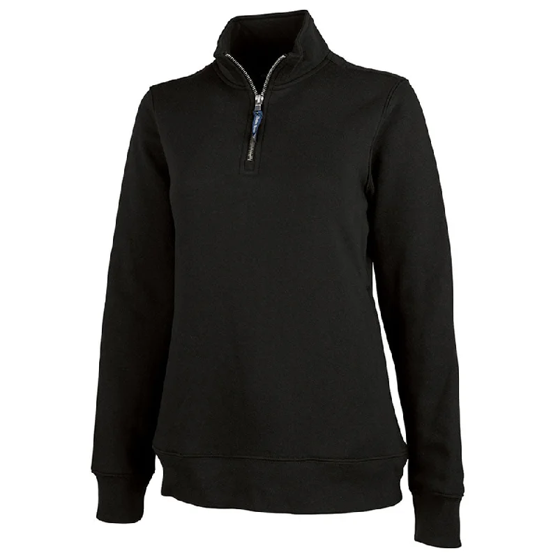 Charles River Women's Black Crosswind Quarter Zip Sweatshirt Hoodie with Bell Sleeves Flared Feminine