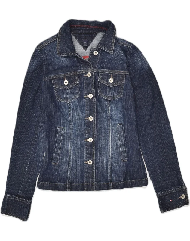 TOMMY HILFIGER Womens Denim Jacket UK 8 Small Navy Blue Cotton Oversized Jacket Tailored Jacket Straight Jacket