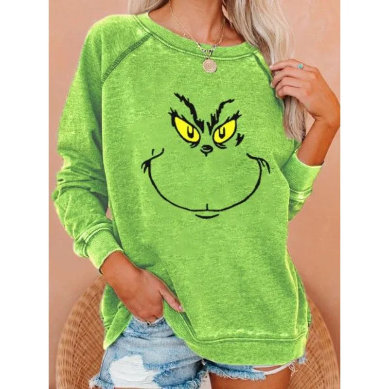 Wholesale Cartoon Design Christmas Green Haired Monster Hoodie Hoodie with Hem Patch Decorative Personalized