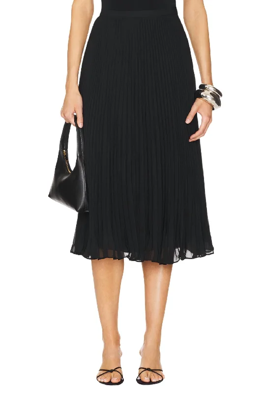 Fernanda Pleated Midi Skirt In Black elastic waist skirt