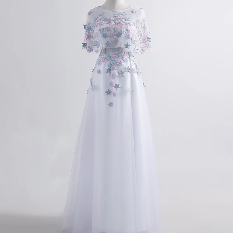 Long Prom Dresses, Tulle Prom Dresses, Beautiful Party Prom Dresses, Applique Evening Dresses,  Light Blue Prom Dresses , Floor-Length Prom Dresses, LB0433 A-Line Day Work