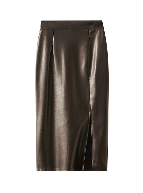 Pu Leather Retro Sexy Split Skirt lace skirt intricate
