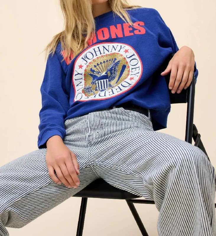 Ramones Gold Seal Reverse Raglan Sweatshirt In Blue Quartz Hoodie with Applique Textured Unique Ramones Gold Seal Reverse Raglan Sweatshirt In Blue Quartz Hoodie with Applique Textured Unique
