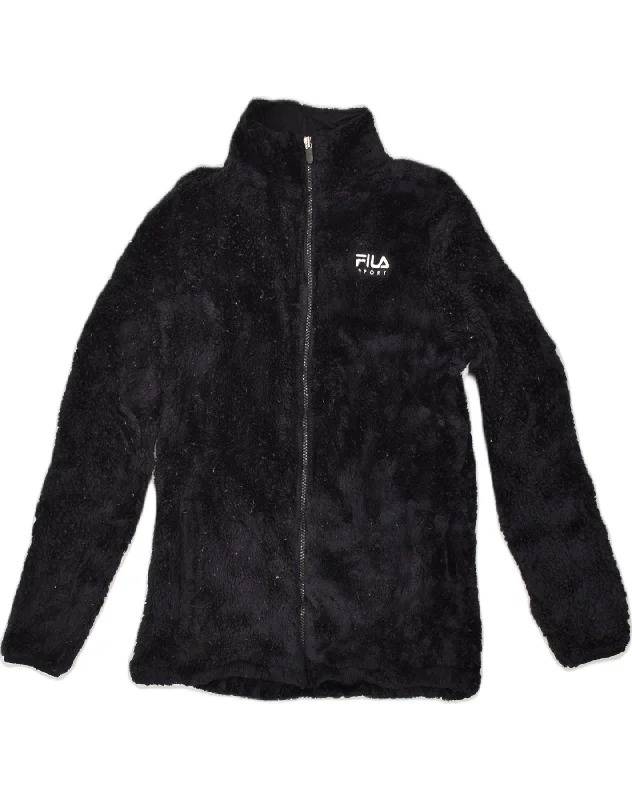 FILA Womens Fleece Jacket UK 8 Small Black Polyester One-Shoulder Jacket Off-the-Shoulder Jacket Asymmetrical Jacket
