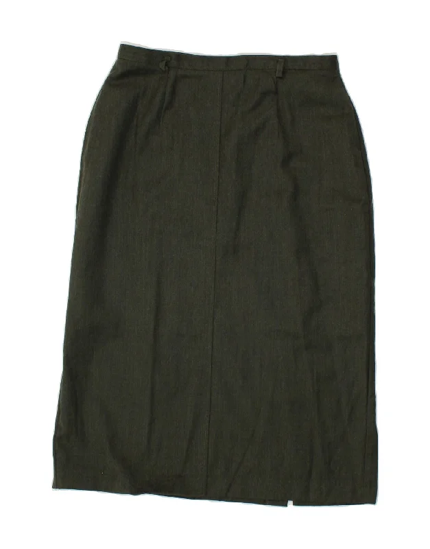 ST. BERNARD Womens High Waist Midi Skirt UK 16 Large W30 L31 Khaki Wool leather skirt refined ST. BERNARD Womens High Waist Midi Skirt UK 16 Large W30 L31 Khaki Wool leather skirt refined