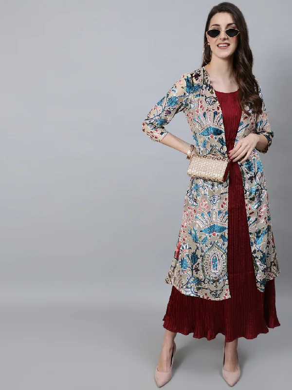 Women's Multicolor Velvet Barsso Floral Design Jacket - Aks Oversized Jacket Tailored Jacket Straight Jacket